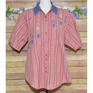 Vintage Citi Craze Women's Embroidered Floral Button Front Shirt 18W Granny Core